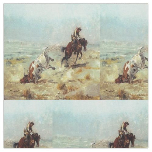 Vintage Western Cowboy Steer Roping Fabric