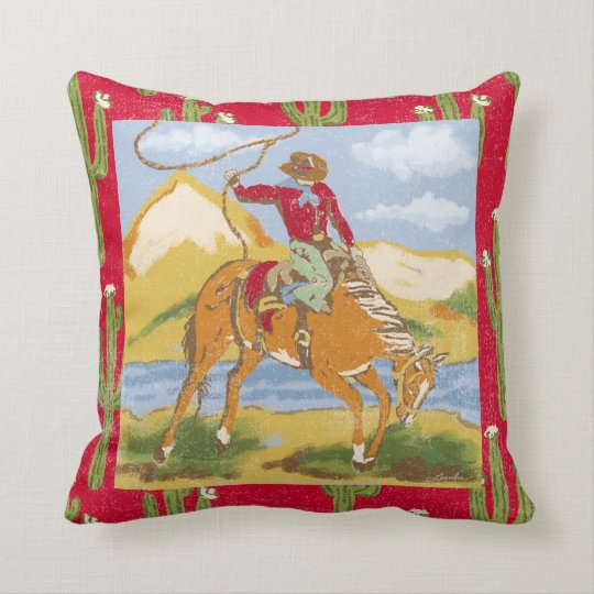 Vintage Western Cowboy Throw Pillow