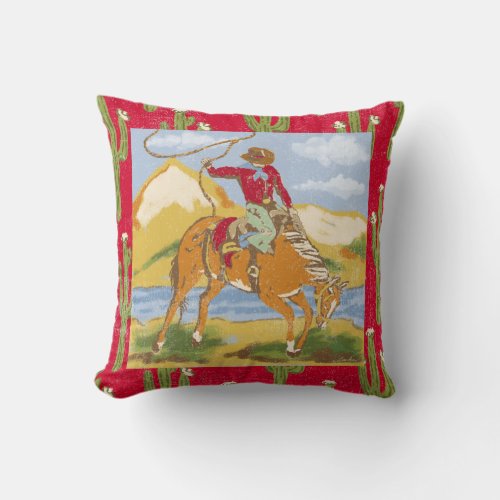 Vintage Western Cowboy Wild West Throw Pillow