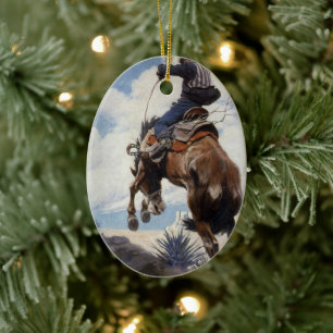 Vintage Western Cowboys, Bucking by NC Wyeth Ceramic Ornament