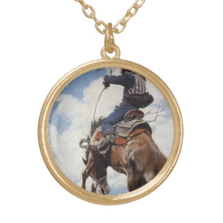 Vintage Western Cowboys, Bucking By Nc Wyeth Gold Plated Necklace
