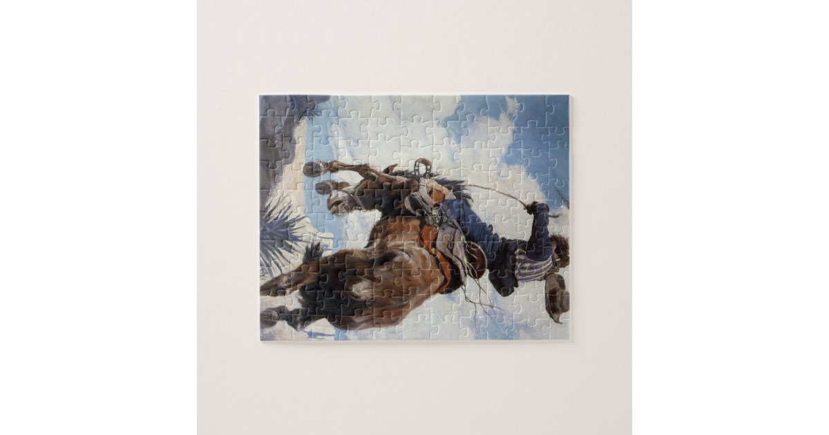Vintage Western Cowboys, Bucking by NC Wyeth Jigsaw Puzzle | Zazzle