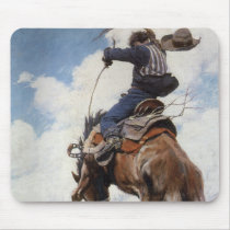 Vintage Western Cowboys, Bucking by NC Wyeth Mouse Pad