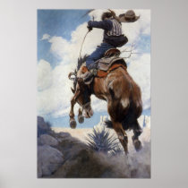 Vintage Western Cowboys, Bucking by NC Wyeth Poster