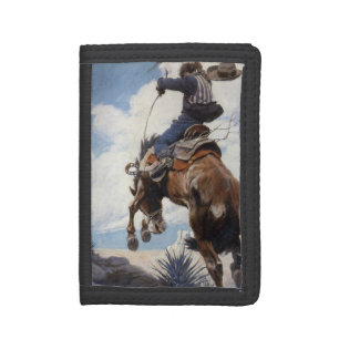 Vintage Western Cowboys, Bucking by NC Wyeth Tri-fold Wallet
