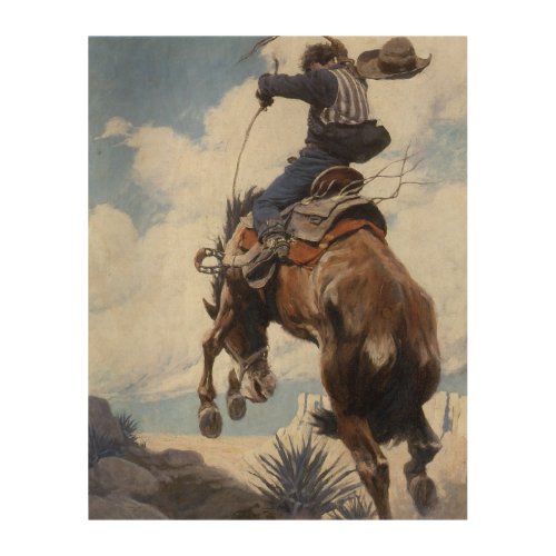 Vintage Western Cowboys Bucking by NC Wyeth Wood Wall Decor