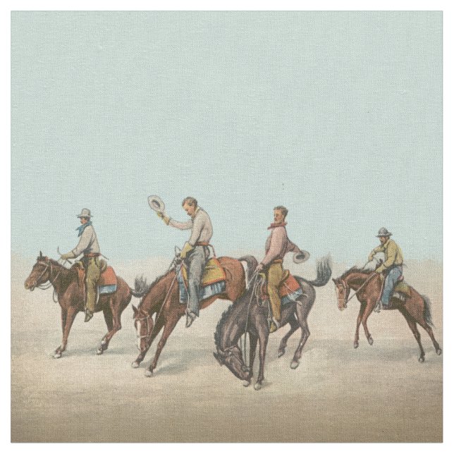 Vintage Western Cowboys Bucking Horses Fabric (Close Up)