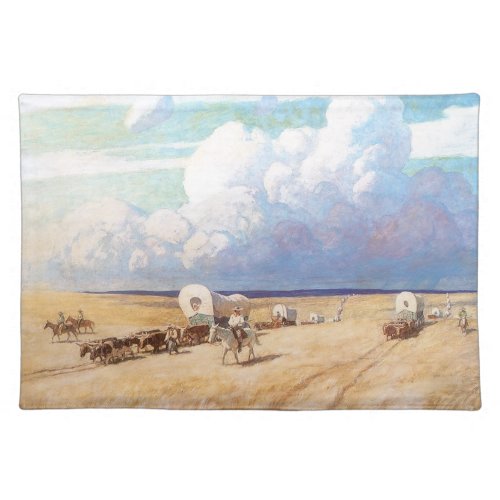 Vintage Western Cowboys Covered Wagons by Wyeth Cloth Placemat