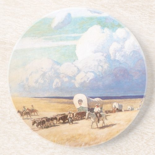 Vintage Western Cowboys Covered Wagons by Wyeth Coaster