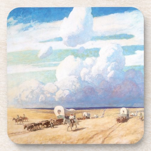 Vintage Western Cowboys Covered Wagons by Wyeth Drink Coaster