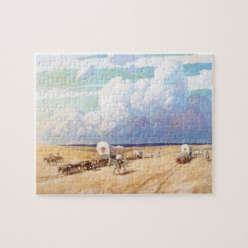 Vintage Western Cowboys Covered Wagons by Wyeth Jigsaw Puzzle