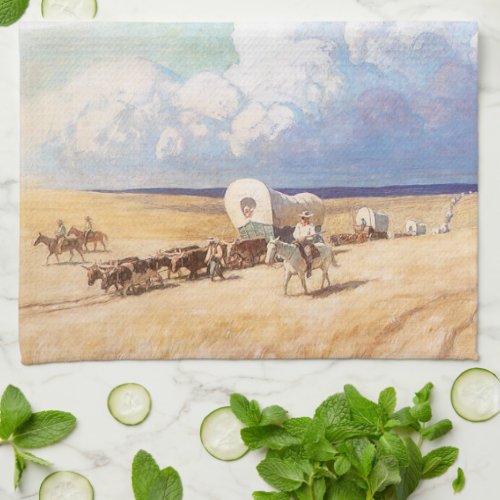 Vintage Western Cowboys Covered Wagons by Wyeth Kitchen Towel