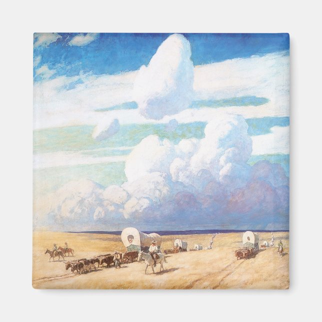Vintage Western Cowboys, Covered Wagons by Wyeth Magnet (Front)
