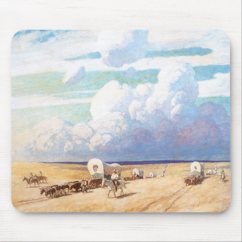 Vintage Western Cowboys Covered Wagons by Wyeth Mouse Pad