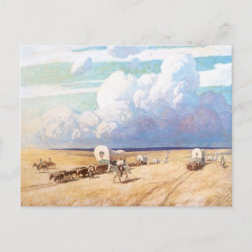 Vintage Western Cowboys Covered Wagons by Wyeth Postcard