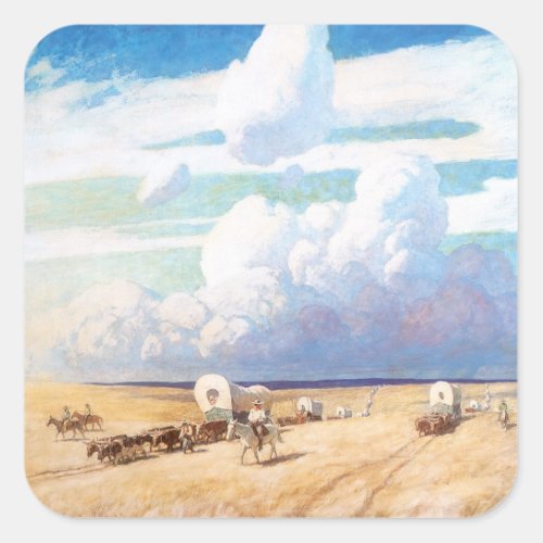 Vintage Western Cowboys Covered Wagons by Wyeth Square Sticker