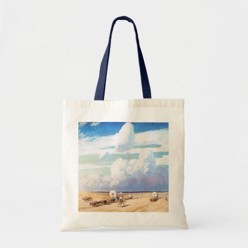 Vintage Western Cowboys Covered Wagons by Wyeth Tote Bag