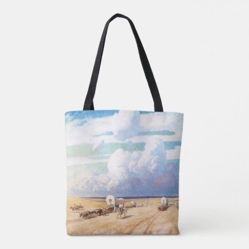 Vintage Western Cowboys Covered Wagons by Wyeth Tote Bag