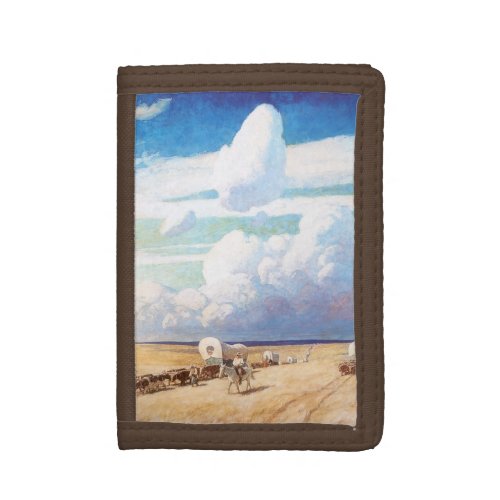 Vintage Western Cowboys Covered Wagons by Wyeth Tri_fold Wallet