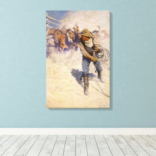 Vintage Western Cowboys In the Corral by NC Wyeth Canvas Print