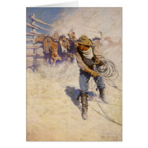 Vintage Western Cowboys, In the Corral by NC Wyeth Cards
