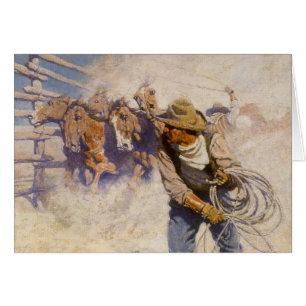 Vintage Western Cowboys, In the Corral by NC Wyeth Cards