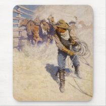 Vintage Western Cowboys, In the Corral by NC Wyeth Mouse Pad