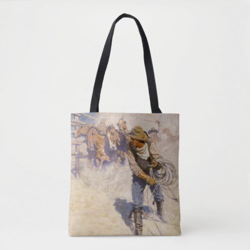 Vintage Western Cowboys In the Corral by NC Wyeth Tote Bag