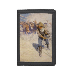 Vintage Western Cowboys, In the Corral by NC Wyeth Tri-fold Wallet