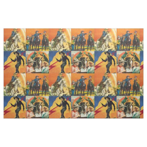 Vintage Western Cowboys Movie Poster Blocks 18" Fabric