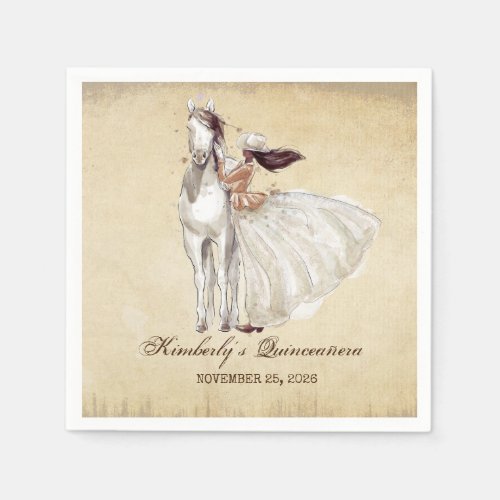 Vintage Western Cowgirl and Horse Quinceanera Napkins