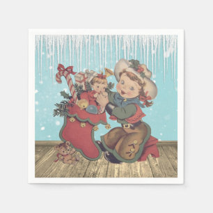 Vintage Western Cowgirl Kid and Christmas Stocking Napkins