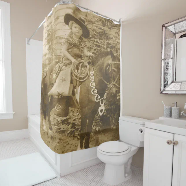 Vintage Western Cowgirl Kid On Horse Shower Curtain Zazzle