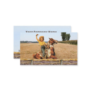 Vintage Western Cowgirl On Horse Waving Business Card