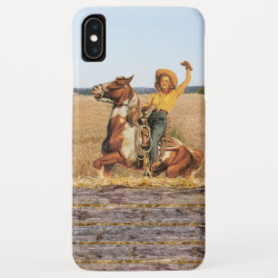 Vintage Western Cowgirl On Horse Waving iPhone XS Max Case