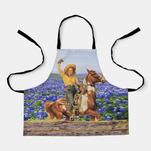 Vintage Western Cowgirl On Horse Waving (S) Apron
