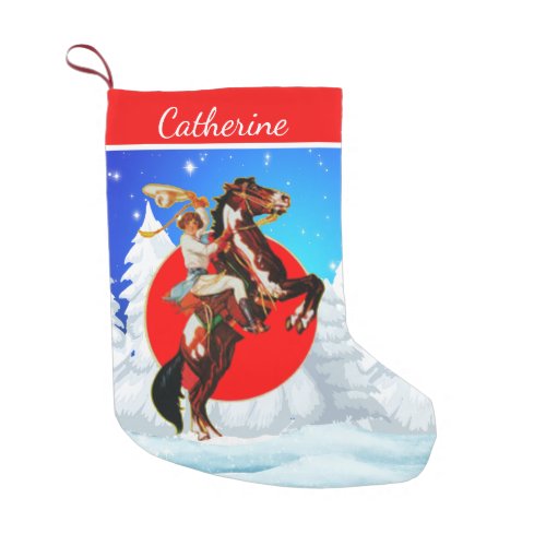 Vintage Western Cowgirl on Rearing Horse Small Christmas Stocking