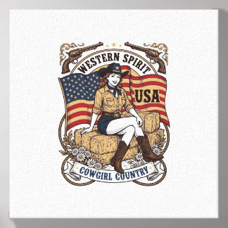 Vintage Western Cowgirl Patriotic Shirt Design_1 Canvas Photo Tile