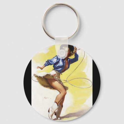 Vintage Western Cowgirl Pin UP Girl Keychain