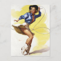 Vintage Western Cowgirl Pin UP Girl Postcard