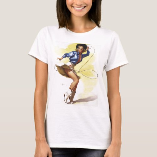 Vintage Western Cowgirl Pin UP Girl T_Shirt