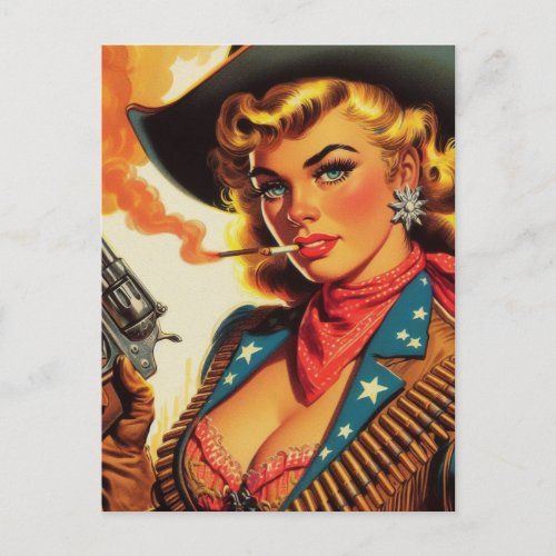 Vintage Western Cowgirl Pin Up Postcard