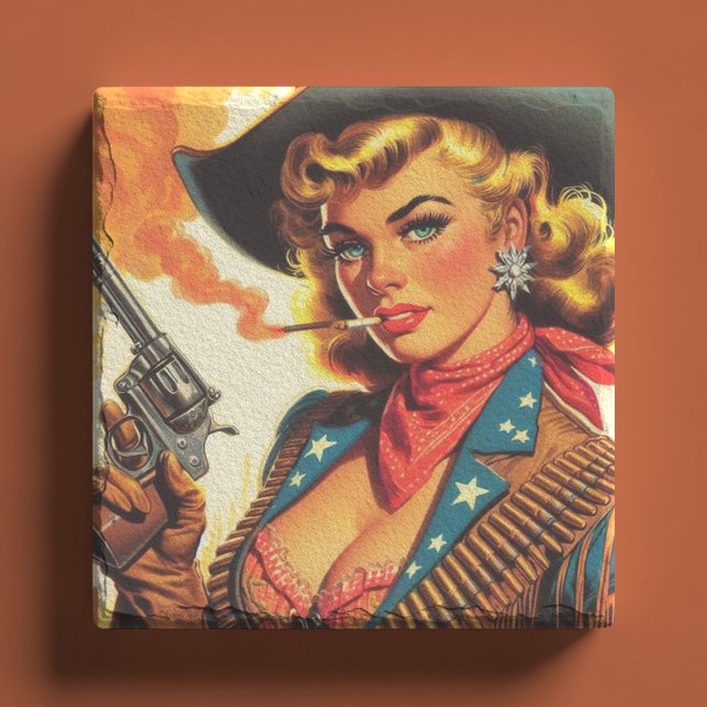 Vintage Western Cowgirl Pin Up Stone Coaster (Creator Uploaded)