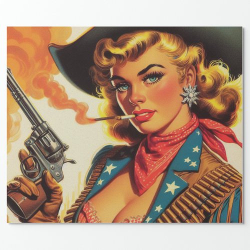 Vintage Western Cowgirl Pin Up Wrapping Paper