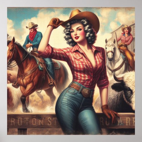 Vintage Western Cowgirl Poster