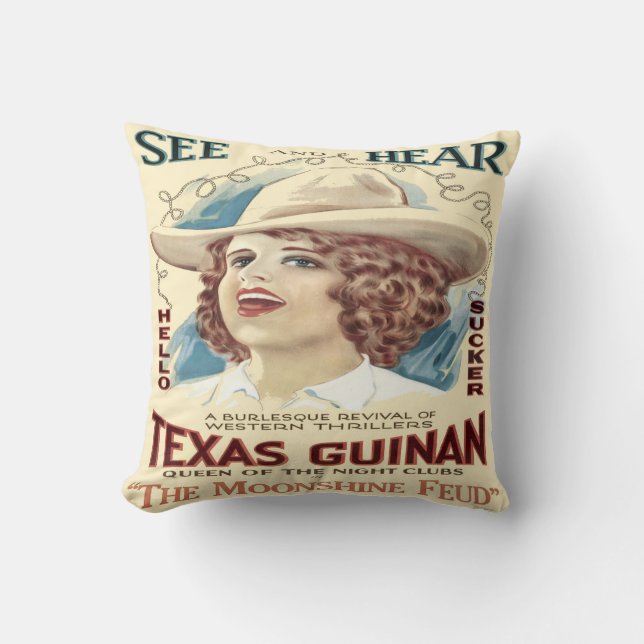 Vintage Western Cowgirl Singer Texas Guinan Throw Pillow (Front)
