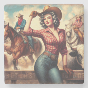 Vintage Western Cowgirl Stone Coaster