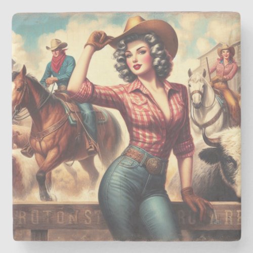 Vintage Western Cowgirl Stone Coaster