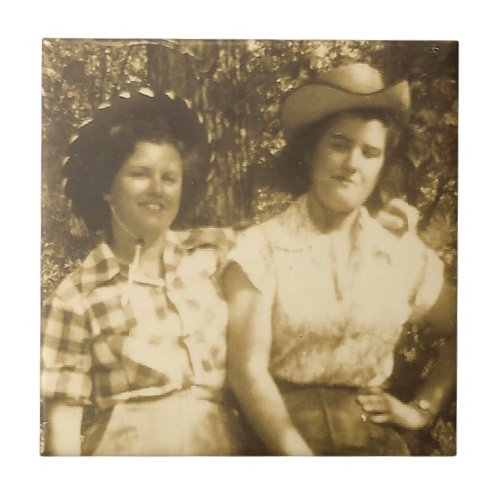 Vintage Western Cowgirls Photo Tile