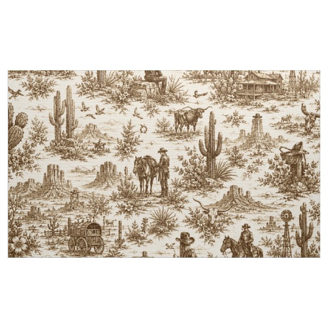 Vintage Western Desert Toile Seamless Pattern Fabric (Yard)